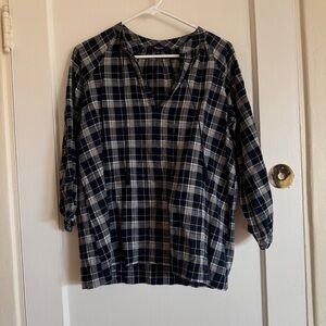 Madewell Navy and White Plaid Blouse